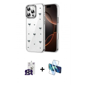 MARSİLYAN™- iPhone 16 Pro Max Kılıf Yörünge Form - Siyah 3D Antistatik Seramik Nano Ekran Koruyucu + Bilvis Titan Kamera Lens - TMGI