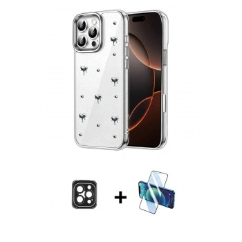 MARSİLYAN™- iPhone 16 Pro Max Kılıf Yörünge Form - Siyah 3D Antistatik Seramik Nano Ekran Koruyucu + PVD Metal Kamera Lens - SH
