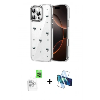 MARSİLYAN™- iPhone 16 Pro Max Kılıf Yörünge Form - Siyah 3D Antistatik Seramik Nano Ekran Koruyucu + Raze Metal Kamera Lens - BZ