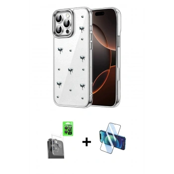MARSİLYAN™- iPhone 16 Pro Max Kılıf Yörünge Form - Siyah 3D Antistatik Seramik Nano Ekran Koruyucu + Raze Metal Kamera Lens - SH