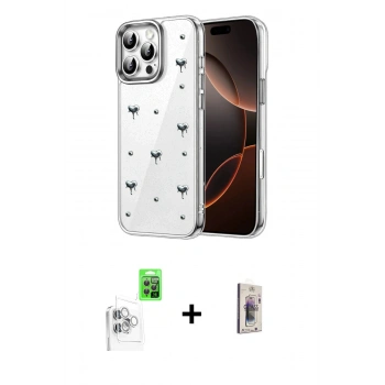 MARSİLYAN™- iPhone 16 Pro Max Kılıf Yörünge Form - Siyah Bilvis 3D Cam Ekran Koruyucu + Raze Metal Kamera Lens - BZ
