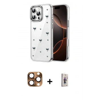 MARSİLYAN™- iPhone 16 Pro Max Kılıf Yörünge Form - Siyah Bilvis 3D Cam Ekran Koruyucu + Pers Alüminyum Kamera Lens - CLTM