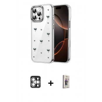 MARSİLYAN™- iPhone 16 Pro Max Kılıf Yörünge Form - Siyah Bilvis 3D Cam Ekran Koruyucu + PVD Metal Kamera Lens - GS