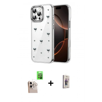 MARSİLYAN™- iPhone 16 Pro Max Kılıf Yörünge Form - Siyah Bilvis 3D Cam Ekran Koruyucu + Raze Metal Kamera Lens - NLGY