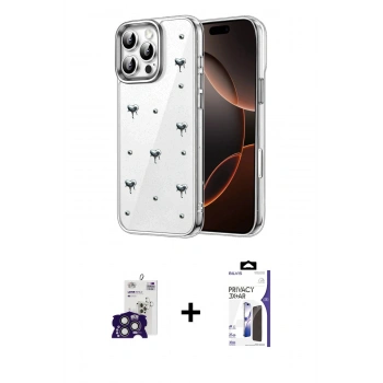 MARSİLYAN™- iPhone 16 Pro Max Kılıf Yörünge Form - Siyah Bilvis 3X AR Hayalet Cam Ekran Koruyucu + Bilvis Titan Kamera Lens - TMGI