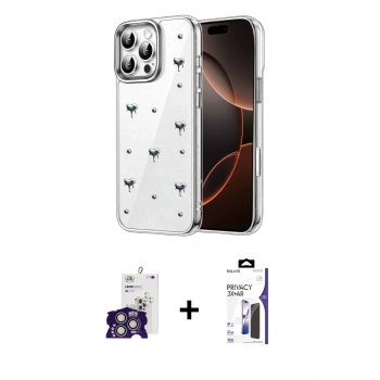 MARSİLYAN™- iPhone 16 Pro Max Kılıf Yörünge Form - Siyah Bilvis 3X AR Hayalet Cam Ekran Koruyucu + Bilvis Titan Kamera Lens - GS