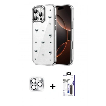MARSİLYAN™- iPhone 16 Pro Max Kılıf Yörünge Form - Siyah Bilvis 3X AR Hayalet Cam Ekran Koruyucu + Pers Alüminyum Kamera Lens - GS