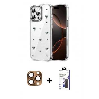 MARSİLYAN™- iPhone 16 Pro Max Kılıf Yörünge Form - Siyah Bilvis 3X AR Hayalet Cam Ekran Koruyucu + Pers Alüminyum Kamera Lens - CLTM