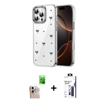 MARSİLYAN™- iPhone 16 Pro Max Kılıf Yörünge Form - Siyah Bilvis 3X AR Hayalet Cam Ekran Koruyucu + Raze Metal Kamera Lens - NLGY