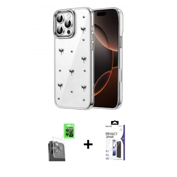 MARSİLYAN™- iPhone 16 Pro Max Kılıf Yörünge Form - Siyah Bilvis 3X AR Hayalet Cam Ekran Koruyucu + Raze Metal Kamera Lens - SH