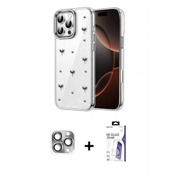 MARSİLYAN™- iPhone 16 Pro Max Kılıf Yörünge Form - Siyah Bilvis 3X AR HD Cam Ekran Koruyucu + Pers Alüminyum Kamera Lens - GI