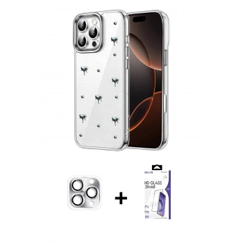 MARSİLYAN™- iPhone 16 Pro Max Kılıf Yörünge Form - Siyah Bilvis 3X AR HD Cam Ekran Koruyucu + Pers Alüminyum Kamera Lens - GS