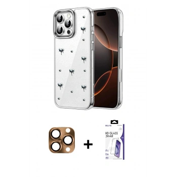 MARSİLYAN™- iPhone 16 Pro Max Kılıf Yörünge Form - Siyah Bilvis 3X AR HD Cam Ekran Koruyucu + Pers Alüminyum Kamera Lens - CLTM