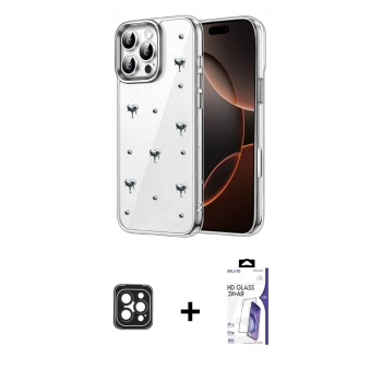 MARSİLYAN™- iPhone 16 Pro Max Kılıf Yörünge Form - Siyah Bilvis 3X AR HD Cam Ekran Koruyucu + PVD Metal Kamera Lens - SH