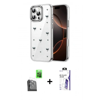 MARSİLYAN™- iPhone 16 Pro Max Kılıf Yörünge Form - Siyah Bilvis 3X AR HD Cam Ekran Koruyucu + Raze Metal Kamera Lens - SH
