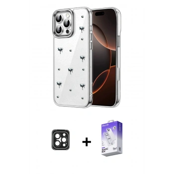 MARSİLYAN™- iPhone 16 Pro Max Kılıf Yörünge Form - Siyah Bilvis 5in1 3D Magic Cam Ekran Koruyucu + PVD Metal Kamera Lens - SH