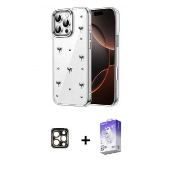 MARSİLYAN™- iPhone 16 Pro Max Kılıf Yörünge Form - Siyah Bilvis 5in1 3D Magic Cam Ekran Koruyucu + PVD Metal Kamera Lens - GD
