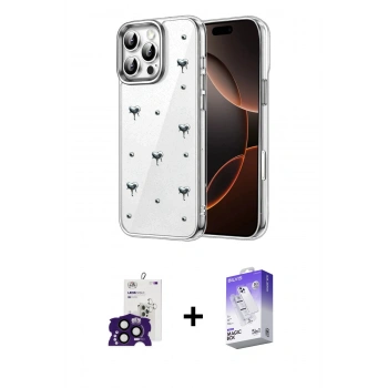 MARSİLYAN™- iPhone 16 Pro Max Kılıf Yörünge Form - Siyah Bilvis 5in1 3D Magic Cam Ekran Koruyucu + Bilvis Titan Kamera Lens - SH