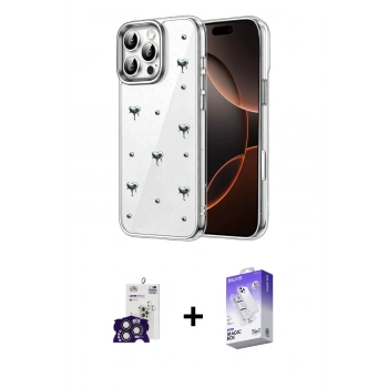 MARSİLYAN™- iPhone 16 Pro Max Kılıf Yörünge Form - Siyah Bilvis 5in1 3D Magic Cam Ekran Koruyucu + Bilvis Titan Kamera Lens - TMGI