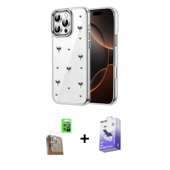 MARSİLYAN™- iPhone 16 Pro Max Kılıf Yörünge Form - Siyah Bilvis 5in1 5D Magic Hayalet Cam Ekran Koruyucu + Raze Metal Kamera Lens - CLTM