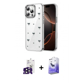 MARSİLYAN™- iPhone 16 Pro Max Kılıf Yörünge Form - Siyah Bilvis 5in1 5D Magic Hayalet Cam Ekran Koruyucu + Bilvis Titan Kamera Lens - SH