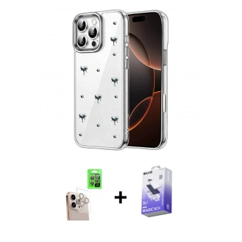 MARSİLYAN™- iPhone 16 Pro Max Kılıf Yörünge Form - Siyah Bilvis 5in1 5D Magic Hayalet Cam Ekran Koruyucu + Raze Metal Kamera Lens - NLGY