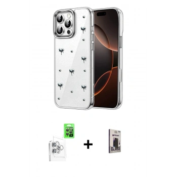 MARSİLYAN™- iPhone 16 Pro Max Kılıf Yörünge Form - Siyah Bilvis Hayalet Cam Ekran Koruyucu + Raze Metal Kamera Lens - BZ