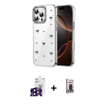 MARSİLYAN™- iPhone 16 Pro Max Kılıf Yörünge Form - Siyah Bilvis Hayalet Cam Ekran Koruyucu + Bilvis Titan Kamera Lens - SH