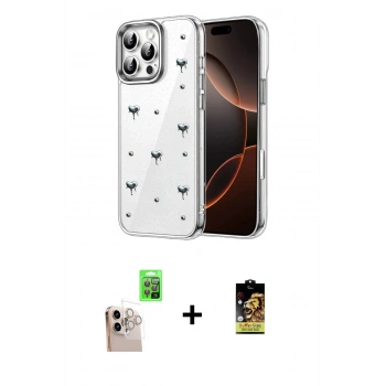 MARSİLYAN™- iPhone 16 Pro Max Kılıf Yörünge Form - Siyah Buffer Cam Ekran Koruyucu + Raze Metal Kamera Lens - NLGY