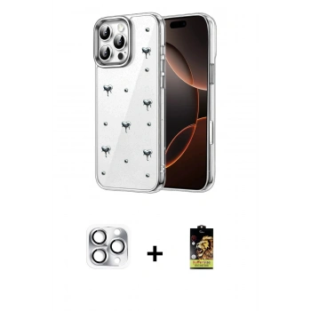 MARSİLYAN™- iPhone 16 Pro Max Kılıf Yörünge Form - Siyah Buffer Cam Ekran Koruyucu + Pers Alüminyum Kamera Lens - GS