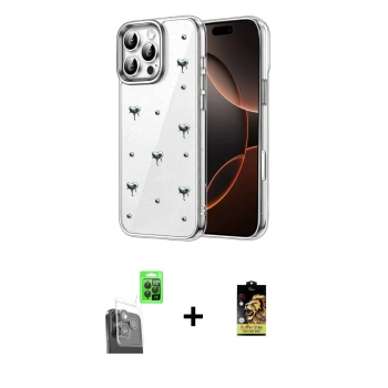 MARSİLYAN™- iPhone 16 Pro Max Kılıf Yörünge Form - Siyah Buffer Cam Ekran Koruyucu + Raze Metal Kamera Lens - SH