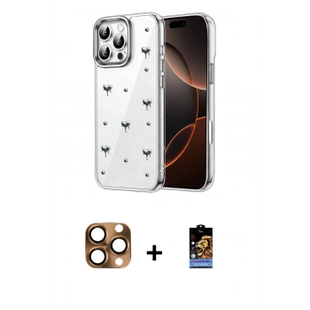 MARSİLYAN™- iPhone 16 Pro Max Kılıf Yörünge Form - Siyah Buffer Hayalet Cam Ekran Koruyucu + Pers Alüminyum Kamera Lens - CLTM