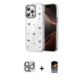 MARSİLYAN™- iPhone 16 Pro Max Kılıf Yörünge Form - Siyah Buffer Hayalet Cam Ekran Koruyucu + Pers Alüminyum Kamera Lens - GI