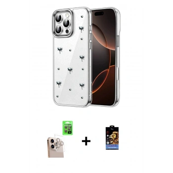 MARSİLYAN™- iPhone 16 Pro Max Kılıf Yörünge Form - Siyah Buffer Hayalet Cam Ekran Koruyucu + Raze Metal Kamera Lens - NLGY