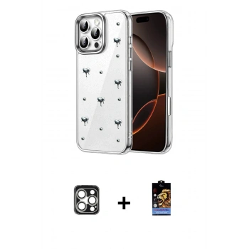 MARSİLYAN™- iPhone 16 Pro Max Kılıf Yörünge Form - Siyah Buffer Hayalet Cam Ekran Koruyucu + PVD Metal Kamera Lens - GS