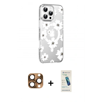 MARSİLYAN™- iPhone 16 Pro Max Kılıf Yörünge Işık Prime - Şeffaf Pasifik Cam Ekran Koruyucu + Pers Alüminyum Kamera Lens - CLTM