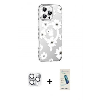 MARSİLYAN™- iPhone 16 Pro Max Kılıf Yörünge Işık Prime - Şeffaf Pasifik Cam Ekran Koruyucu + Pers Alüminyum Kamera Lens - GS
