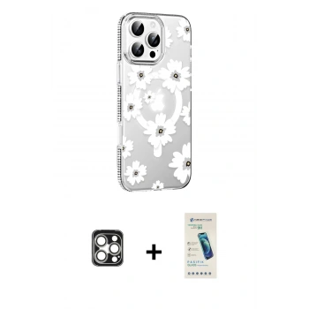 MARSİLYAN™- iPhone 16 Pro Max Kılıf Yörünge Işık Prime - Şeffaf Pasifik Cam Ekran Koruyucu + PVD Metal Kamera Lens - GS