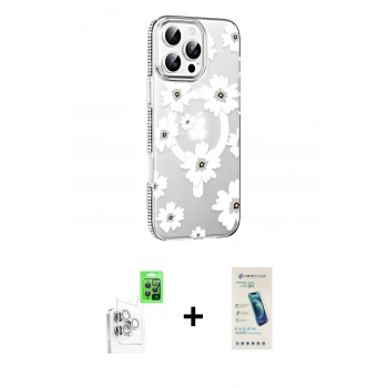 MARSİLYAN™- iPhone 16 Pro Max Kılıf Yörünge Işık Prime - Şeffaf Pasifik Cam Ekran Koruyucu + Raze Metal Kamera Lens - BZ