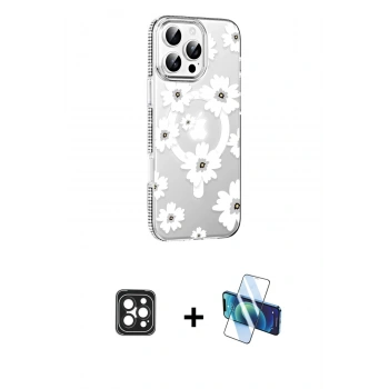 MARSİLYAN™- iPhone 16 Pro Max Kılıf Yörünge Işık Prime - Siyah 3D Antistatik Cam Ekran Koruyucu + PVD Metal Kamera Lens - SH