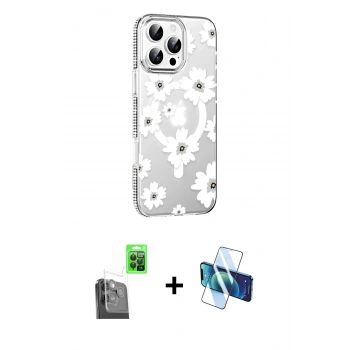 MARSİLYAN™- iPhone 16 Pro Max Kılıf Yörünge Işık Prime - Siyah 3D Antistatik Cam Ekran Koruyucu + Raze Metal Kamera Lens - SH