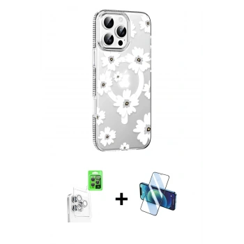 MARSİLYAN™- iPhone 16 Pro Max Kılıf Yörünge Işık Prime - Siyah 3D Antistatik Cam Ekran Koruyucu + Raze Metal Kamera Lens - BZ