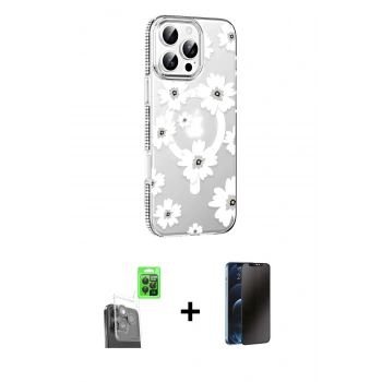 MARSİLYAN™- iPhone 16 Pro Max Kılıf Yörünge Işık Prime - Siyah 3D Antistatik Hayalet Cam Ekran Koruyucu + Raze Metal Kamera Lens - SH
