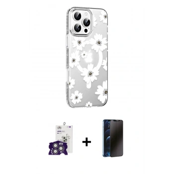 MARSİLYAN™- iPhone 16 Pro Max Kılıf Yörünge Işık Prime - Siyah 3D Antistatik Hayalet Cam Ekran Koruyucu + Bilvis Titan Kamera Lens - GS