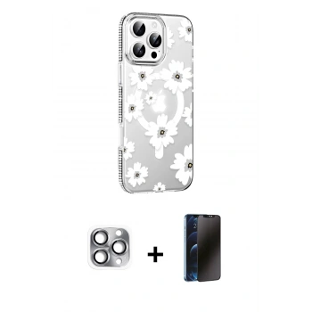 MARSİLYAN™- iPhone 16 Pro Max Kılıf Yörünge Işık Prime - Siyah 3D Antistatik Hayalet Cam Ekran Koruyucu + Pers Alüminyum Kamera Lens - GI