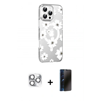 MARSİLYAN™- iPhone 16 Pro Max Kılıf Yörünge Işık Prime - Siyah 3D Antistatik Hayalet Cam Ekran Koruyucu + Pers Alüminyum Kamera Lens - GS