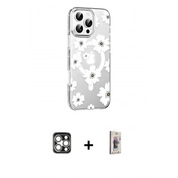 MARSİLYAN™- iPhone 16 Pro Max Kılıf Yörünge Işık Prime - Siyah Bilvis 3D Cam Ekran Koruyucu + PVD Metal Kamera Lens - GS