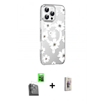 MARSİLYAN™- iPhone 16 Pro Max Kılıf Yörünge Işık Prime - Siyah Bilvis 3D Cam Ekran Koruyucu + Raze Metal Kamera Lens - SH