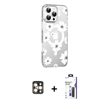 MARSİLYAN™- iPhone 16 Pro Max Kılıf Yörünge Işık Prime - Siyah Bilvis 3X AR Hayalet Cam Ekran Koruyucu + PVD Metal Kamera Lens - GD