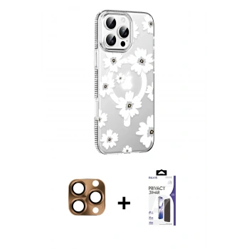 MARSİLYAN™- iPhone 16 Pro Max Kılıf Yörünge Işık Prime - Siyah Bilvis 3X AR Hayalet Cam Ekran Koruyucu + Pers Alüminyum Kamera Lens - CLTM